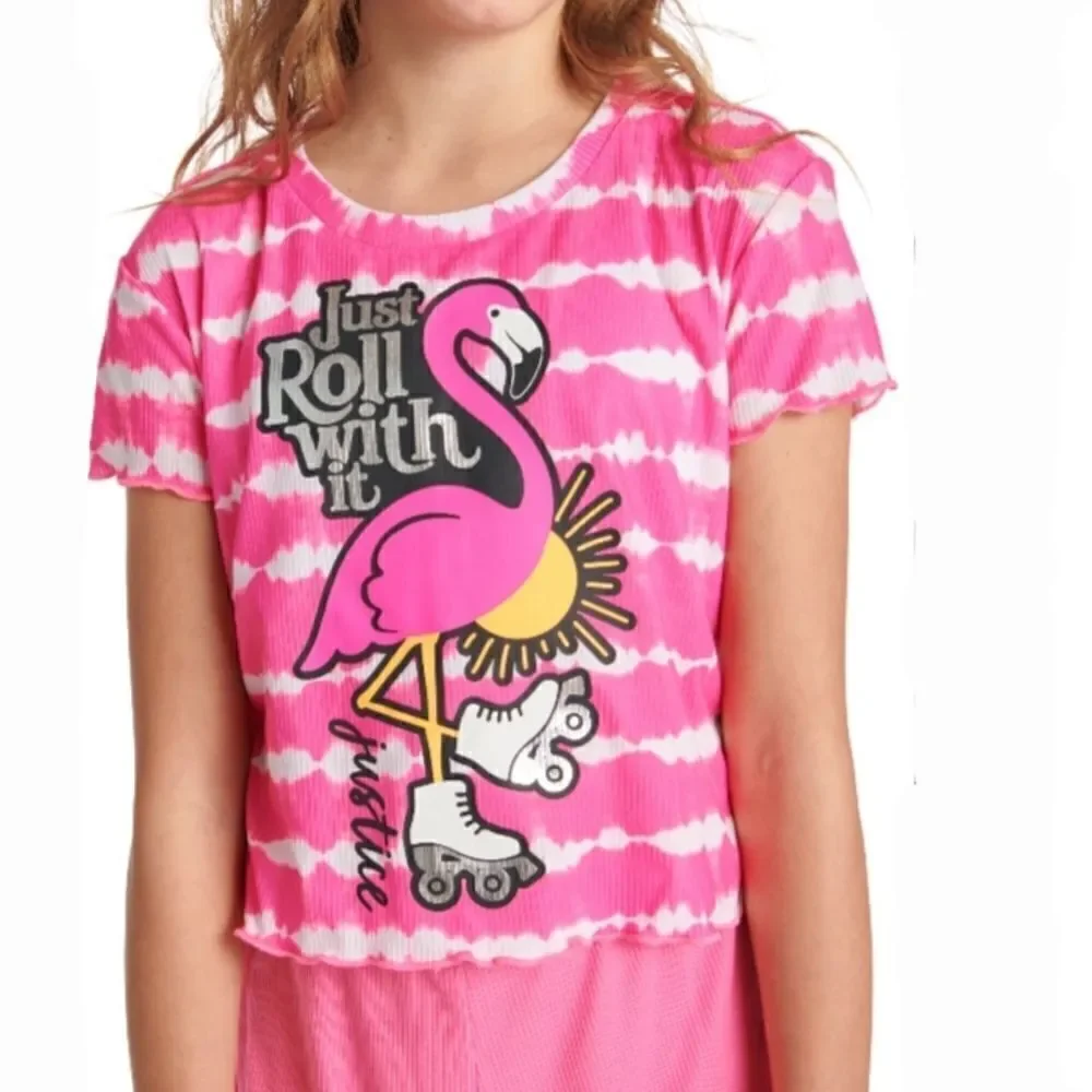 Justice Girls Shorts & T-Shirt Tie Dye Flamingo Pajama Set Size L 12/14
